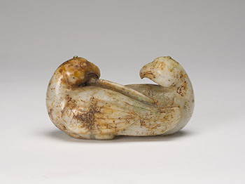 A Large Chinese White and Russet Jade Double Quail, Late Qing Dynasty par  Chinese Art