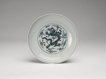 A Chinese Doucai Dragon Dish, Xuande Mark, 18th Century by  Chinese Art