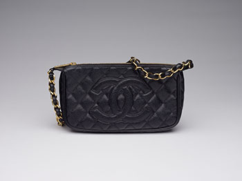 A BLACK QUILTED CAVIAR LEATHER TIMELESS CC POCHETTE WITH GOLD HARDWARE by  CHANEL