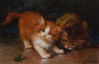 Kittens and Frog by Leon Hubert