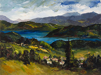 Landscape, Hill and Village (#0202) by Istvan Megyery