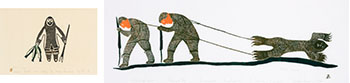 Two works: Man Fishing for Winter (00385), Kukitorngaluasi (00414) by Various Inuit Artists