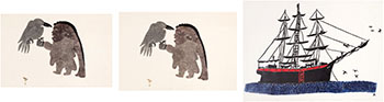 Three works: Crow with his wife Agnaklu (00400), Crow with his wife Agnaklu (00404), I Saw this Whaling Ship (00604) by Various Inuit Artists