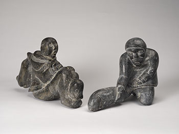 Two works: Filleting a Fish (Mina Emiqutailaq), Man with Animals (Unidentified Artist) (#0751, #0753) by Various Inuit Artists