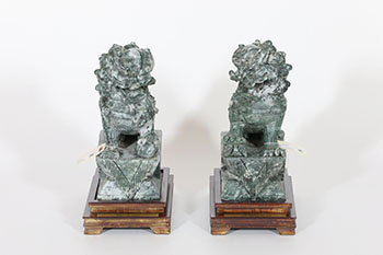 A Pair of Chinese Marble Carved Fu Lions, 20th Century (#737, #734) by Unknown Artist
