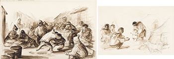 Boys Wrestling during Break at Port Harrison / Sugluk Village (two works) (00372 / 00334) by John Groth