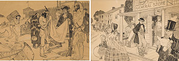 Examining Blanket / General Store (two works) (00211 and 00210) by Charles William Jefferys