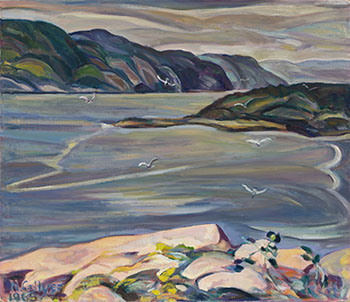 Looking up the Saguenay River, Pink Rock, Tadoussac, Quebec par Nora Frances Elizabeth Collyer