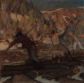 Log Drivers, study for the illustration on page 60 of Maria Chapdelaine par Clarence Alphonse Gagnon