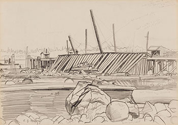 A Log Dump at Royston, Comox Harbour par Edward John (E.J.) Hughes