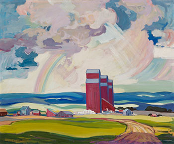 Prairie Grain Elevators and Rainbow by Mildred Valley Thornton