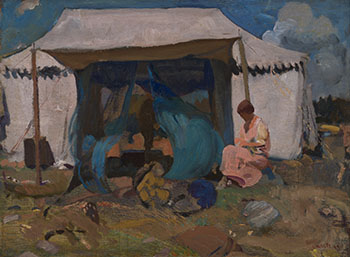 Mrs. Varley in Front of Her Tent par Frederick Horsman Varley