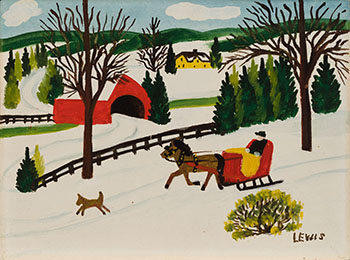 Horse-Drawn Sleigh with Dog by Maud Lewis