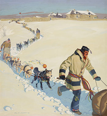 Last Dog Train Leaving Lower Fort Garry, 1909 by Charles Fraser Comfort