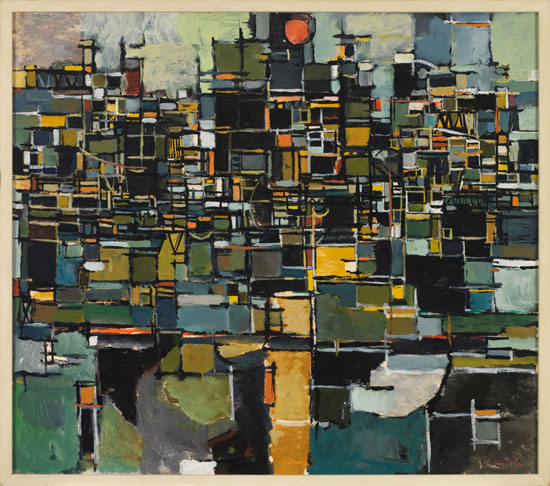 Cityscape with Red Sun by Gordon Appelbe Smith