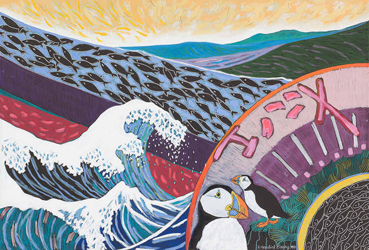 Sky Fan, Hokusai Wave and Puffins par Anne Meredith Barry