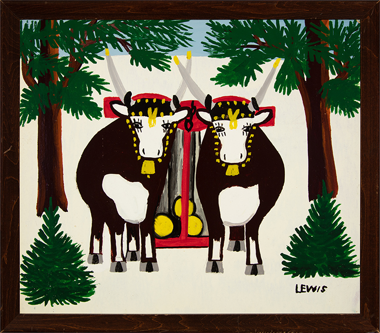 Two Oxen in Winter by Maud Lewis