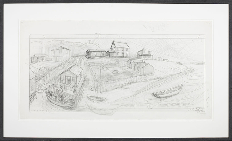 Preparatory Drawing for Granda Glover's Place on Braggs' Island par David Lloyd Blackwood