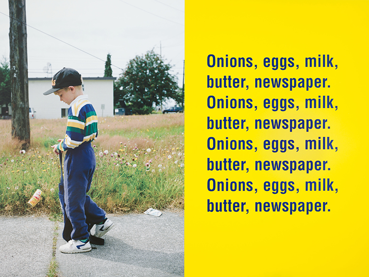 Onions, eggs, milk, butter, newspaper par Ken Lum