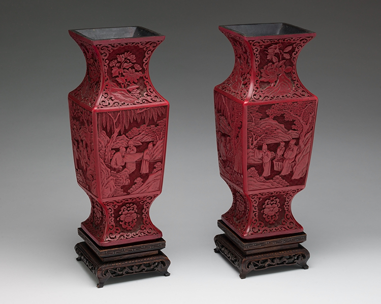 Pair of Large Chinese Cinnabar Lacquer Vases, 19th Century by  Chinese Art