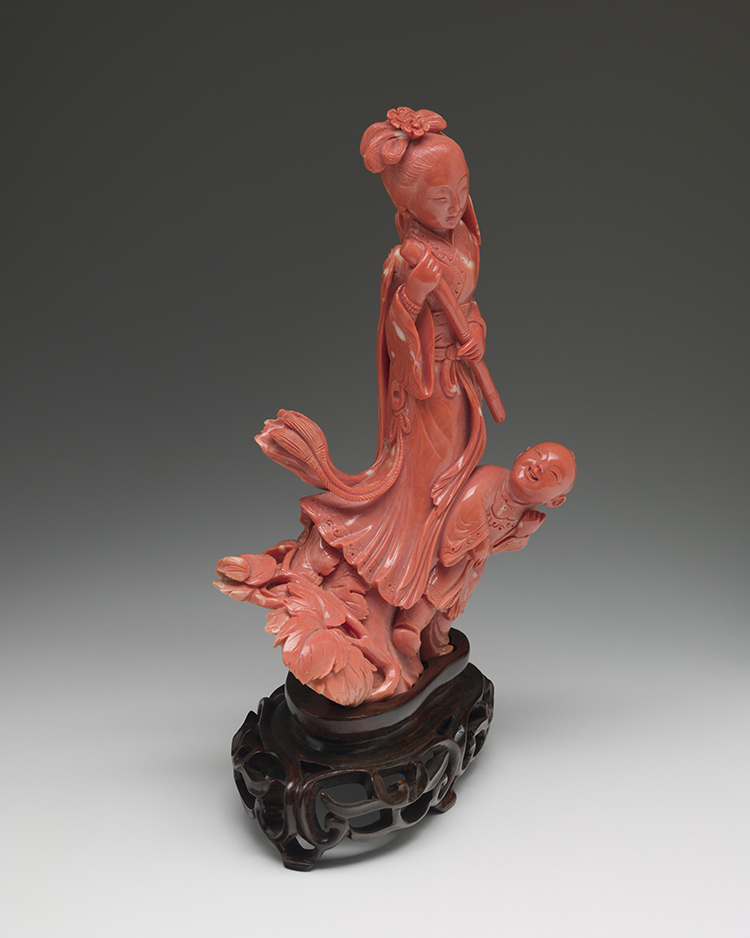 A Large Coral Carved Figure of an Immortal and Child, Mid-20th Century by  Chinese Art