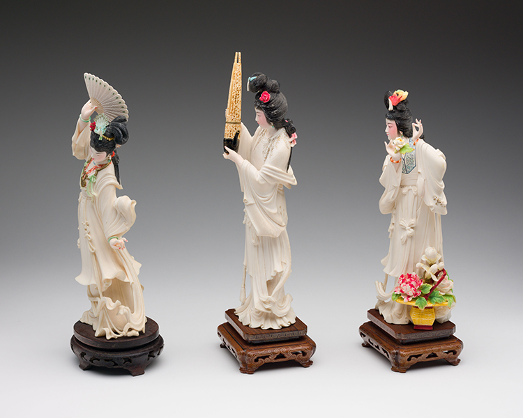 Group of Three Chinese Tinted Ivory Carved Maidens, circa 1955 par  Chinese Art
