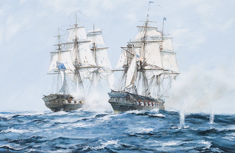The Action between H.M.S. Java and USS Constitution, 1812 par Montague J. Dawson