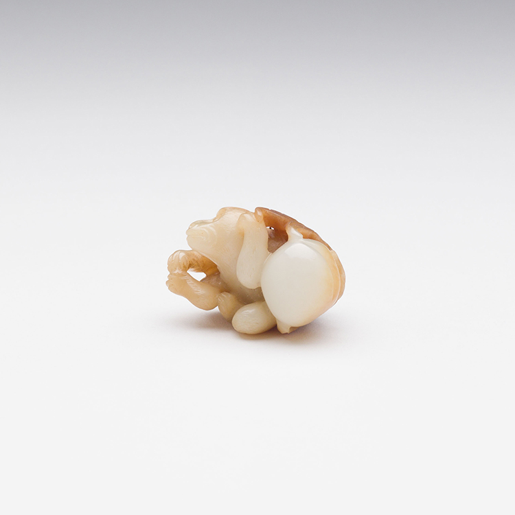 A Chinese Mottled White Jade Carved Monkey and Peach, 18th Century by  Chinese Art