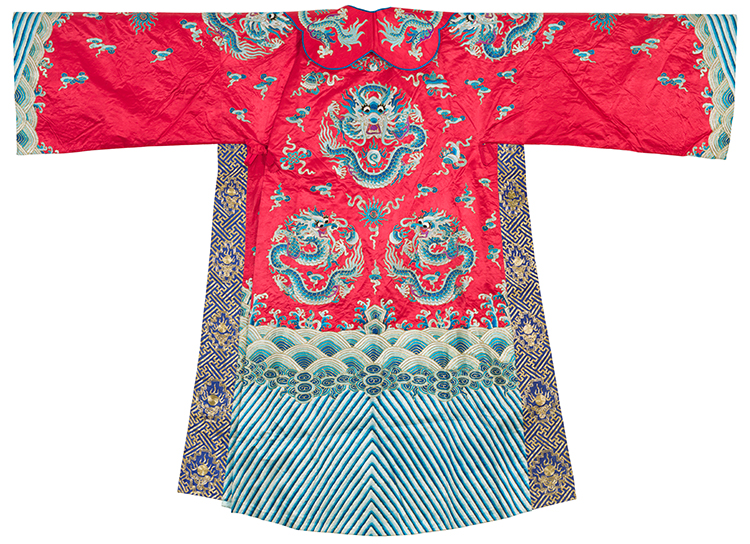Two Chinese Silk Embroidered Dragon Opera Robes, Second Half 20th Century par  Chinese School