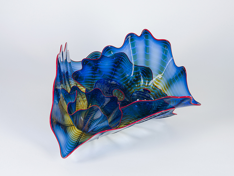 King's Blue Persian with Scarlet Lip Wraps (5 pieces) by Dale Chihuly