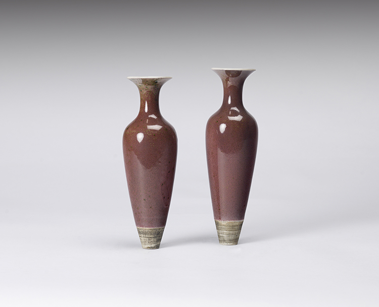 Two Chinese Peachbloom Glazes Amphoras, Liuye Zun, Kangxi Marks, 19th Century by  Chinese Art