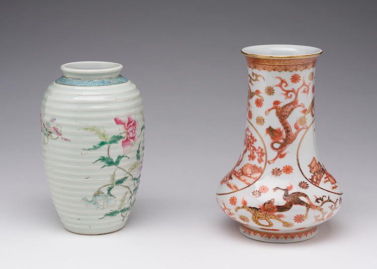 Two Chinese Polychromed Bottle Vases, Republican Period, Early 20th Century by  Chinese Art