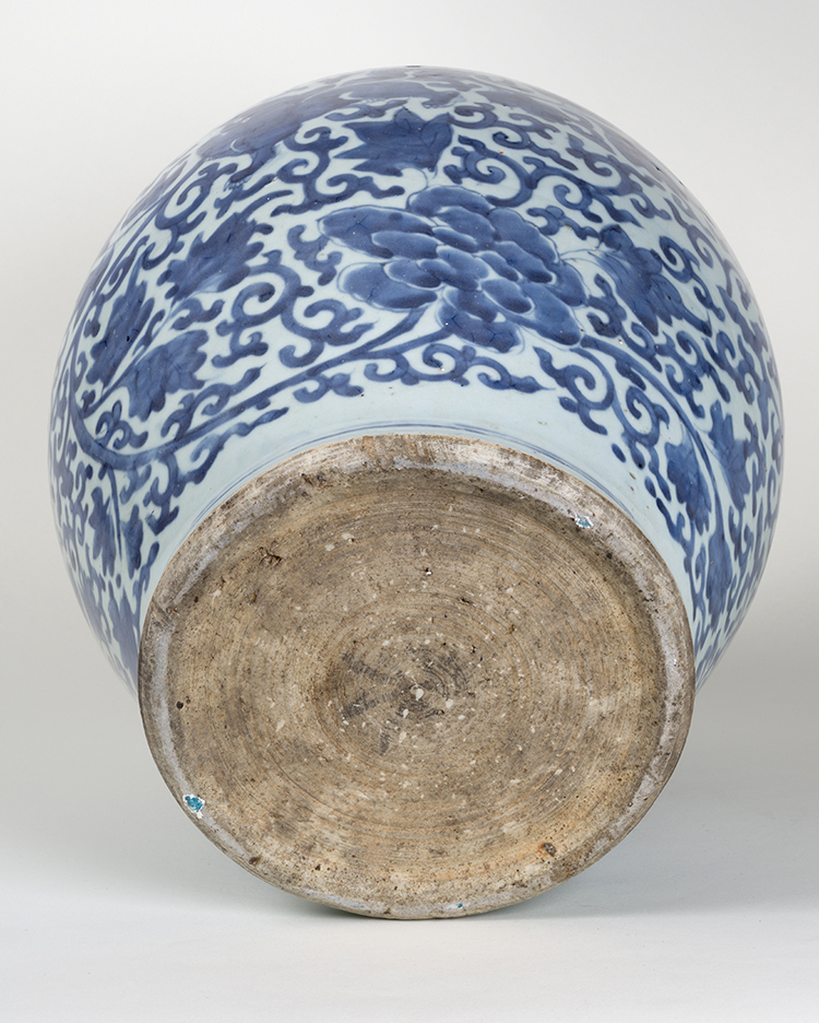 A Large Chinese Blue and White 'Lion and Peonies' Guan Jar, Ming Dynasty, Wanli Period (1573 - 1620) by  Chinese Art