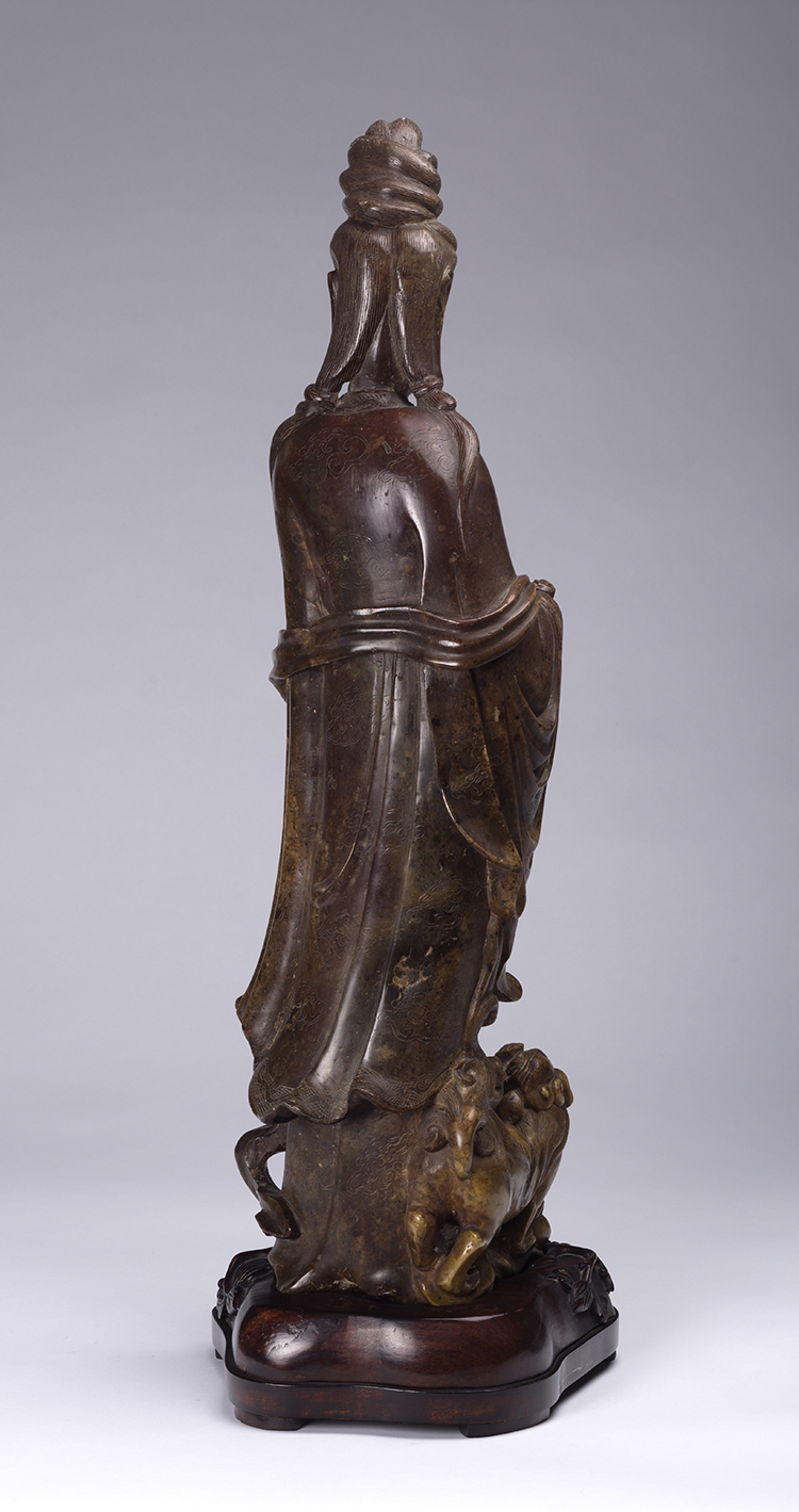 Large Chinese Soapstone Carved Guanyin and Fu-Lion Group, Early 20th Century by  Chinese Art