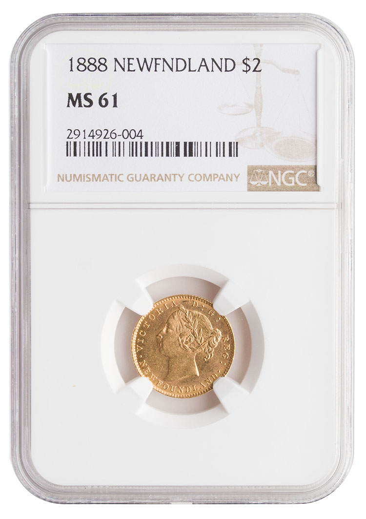 Newfoundland Gold 2 Dollars 1888, NGC MS61 by  Canada