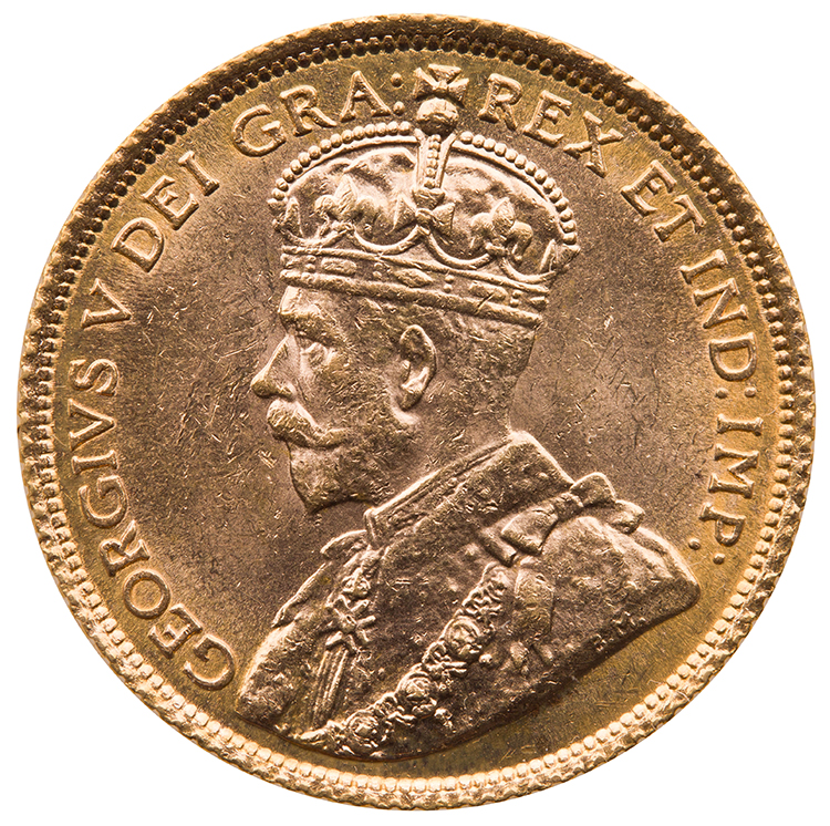 George V Gold Five Dollars 1913, Choice Uncirculated by  Canada