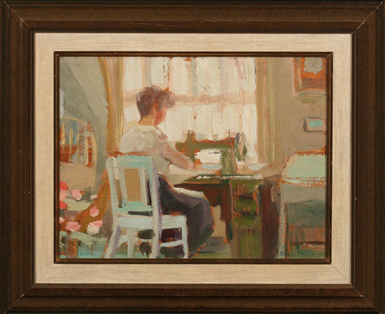 Mrs. Davies at the Sewing Machine / House in Winter (verso) par Albert Henry Robinson
