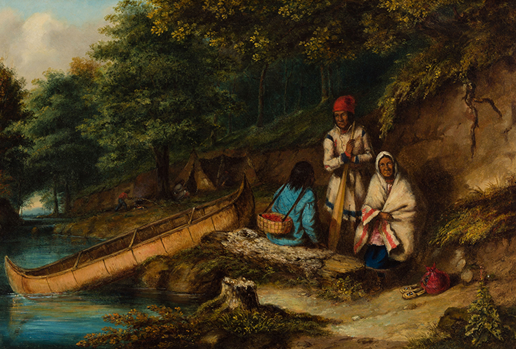 Caughnawaga Indian Encampment at a Portage (Family Resting by a Stream) par Cornelius David Krieghoff