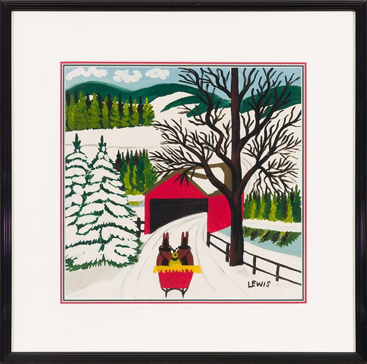 Sleigh and Covered Bridge by Maud Lewis