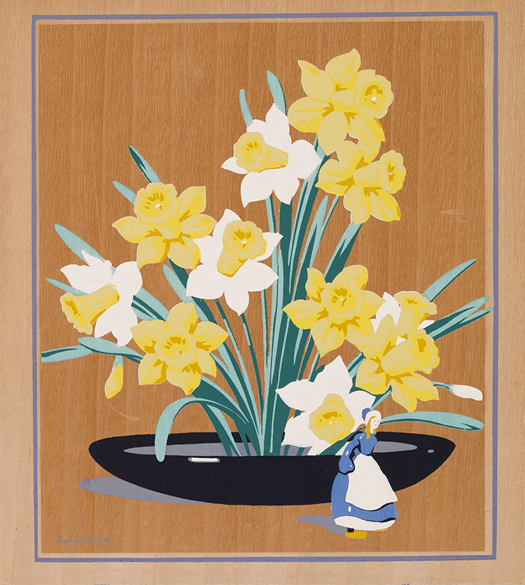 Daffodils with Figurine by Alfred Joseph (A.J.) Casson
