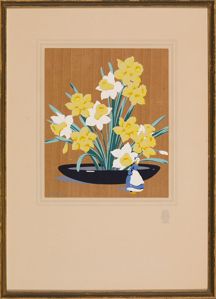 Daffodils with Figurine by Alfred Joseph (A.J.) Casson