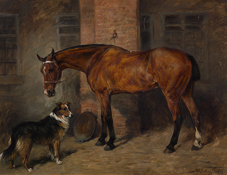 Her Grace's Hunter and Collie in a Stable par John Emms