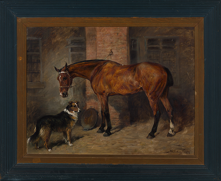 Her Grace's Hunter and Collie in a Stable by John Emms