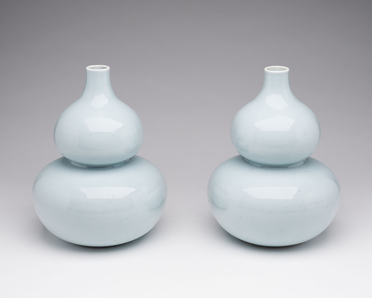 A Pair of Chinese Sky-Blue Double Gourd Vases, Qianlong Mark, Republican Period by  Chinese Art