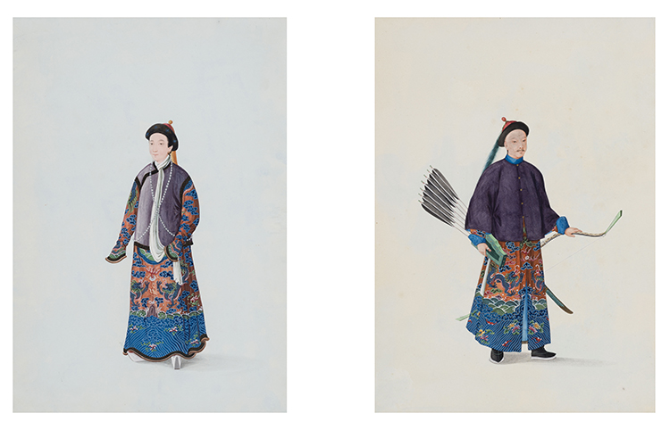 Two Chinese Export Gouache Paintings of a Mandarin and Wife, Early 19th Century par  Chinese Art