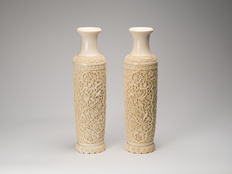 A Pair of Large Chinese Export-Style Ivory Carved Vases, Circa 1950 by  Chinese Art