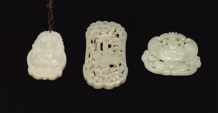 Three Chinese Celadon Jade Pendants by  Chinese Art