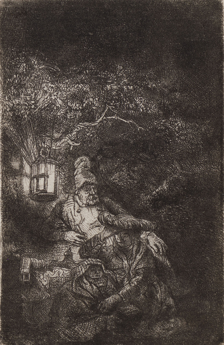 The Rest on the Flight into Egypt: A Night Piece (B., Holl. 57; H. 208; BB 44-2) par Rembrandt Harmenszoon van Rijn