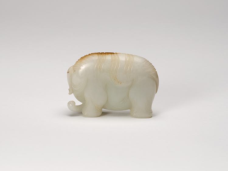 A Chinese Mottled White Jade Carved Elephant by  Chinese Art