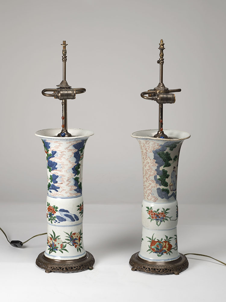 A Pair of Chinese Wucai Beaker Vases, Shunzi Period (1644-1661) by Chinese Artist